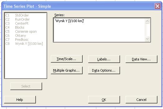 wybrać Graph/ Time Series Plot.