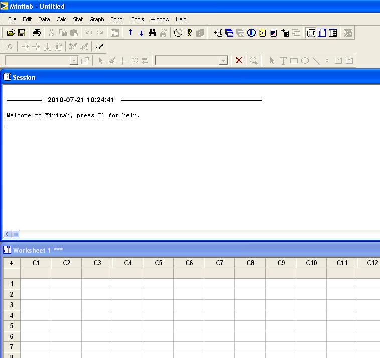Rozpoczęcie pracy z programem Minitab ver 5 Session Window, tutaj bedzie