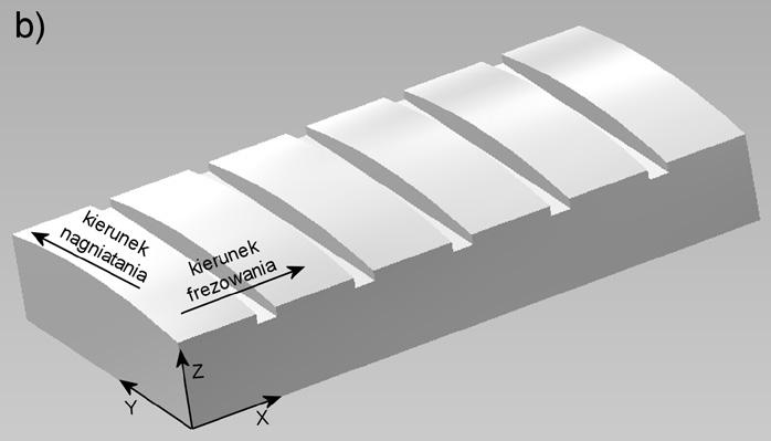 Próbom nagniatania poddano krzywoliniowe, wklęsłe i wypukłe, powierzchnie próbek ze stopu aluminium EN AW-AlCu4MgSi(A) o twardości 110 HB.