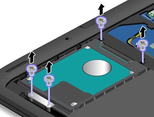 5. Odkręć wkręty mocujące dysk twardy, hybrydowy lub