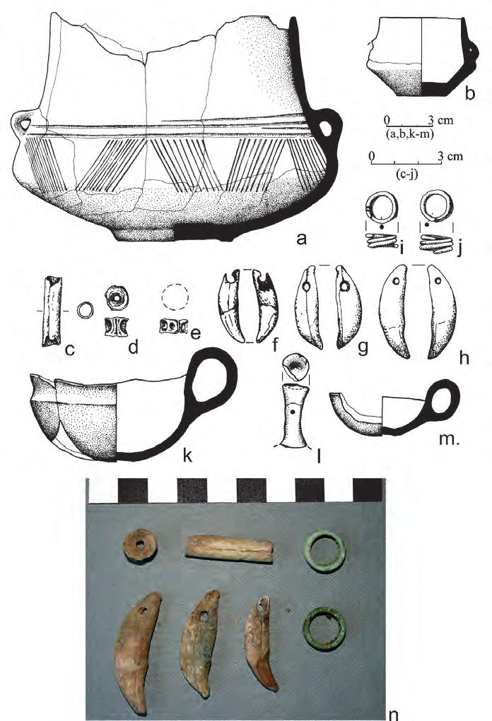 The biritual cemetery of the Bronze Age from Opatów, site 1, Kłobuck distr., Śląskie voiv. the study 35 Fig. 8. Opatów, site 1, Kłobuck dist., Śląskie voiv. Cremation urn grave No 1365: a n grave goods Ryc.