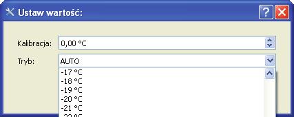 SERWIS Aby dokonać kalibracji należy wybrać odpowiedni czujnik a następnie kliknąć, wówczas pojawi się okno dialogowe Ustaw wartość.