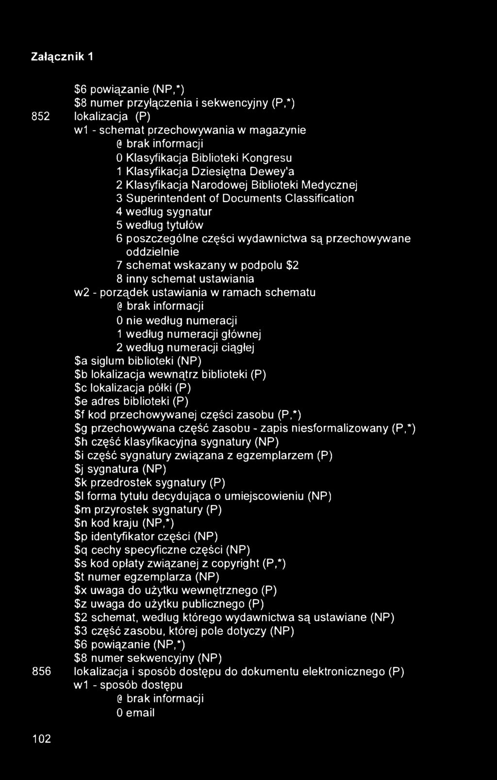 oddzielnie 7 schemat wskazany w podpolu $2 8 inny schemat ustawiania w2 - porządek ustawiania w ramach schematu 0 brak informacji 0 nie według numeracji 1 według numeracji głównej 2 według numeracji