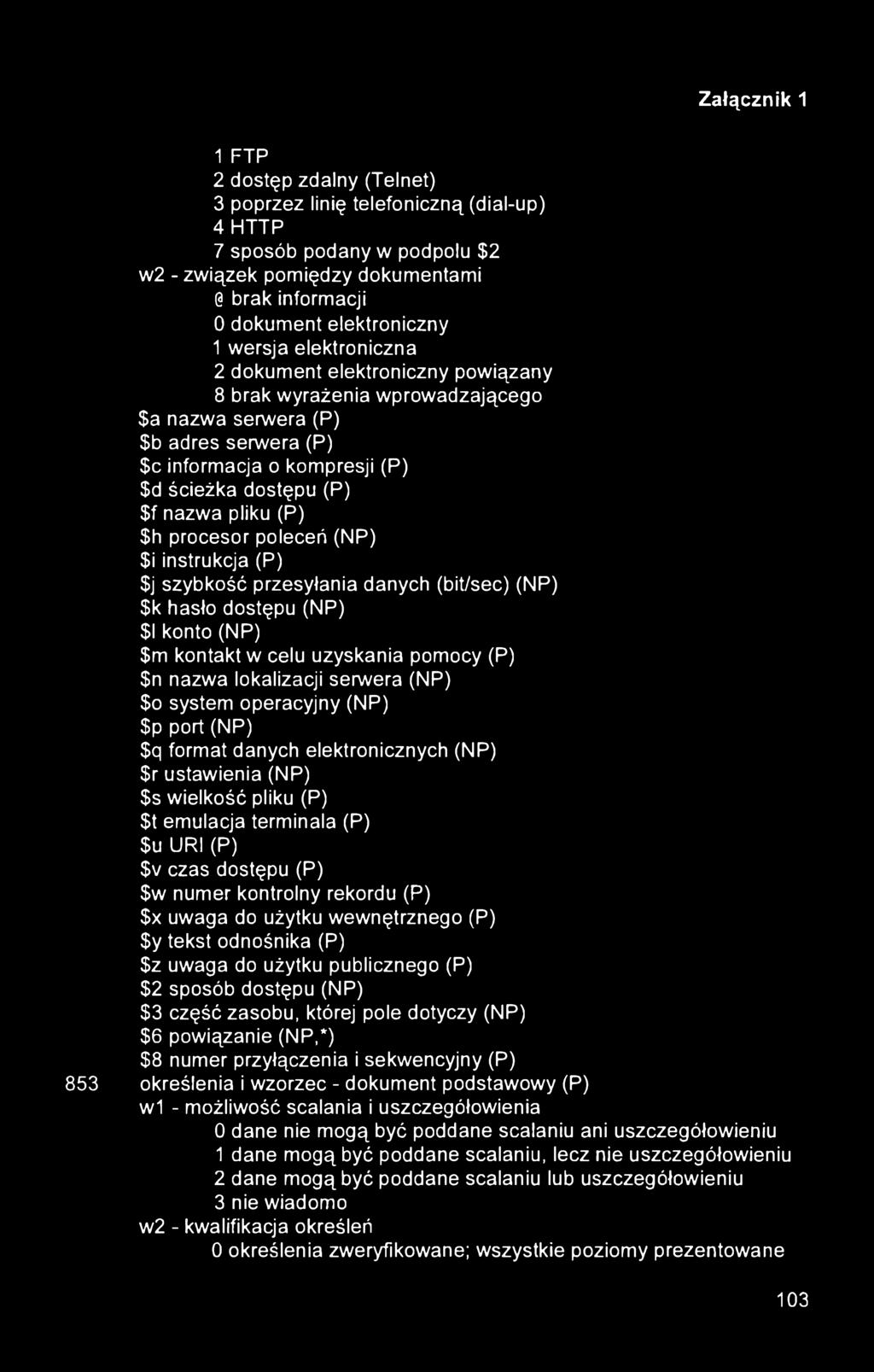 procesor poleceń (NP) $i instrukcja (P) $j szybkość przesyłania danych (bit/sec) (NP) $k hasło dostępu (NP) $l konto (NP) $m kontakt w celu uzyskania pomocy (P) $n nazwa lokalizacji serwera (NP) $o