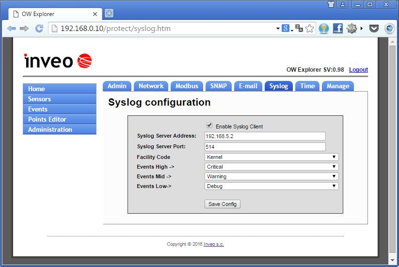 10 Ustawienie powiadomień Syslog Wbudowany klient Syslog pozwala wysyłać komunikaty o pracy urządzenia do serwera Syslog.