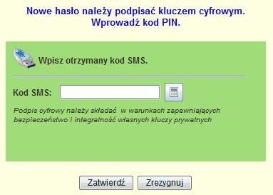 formularz, do którego należy wpisać kod SMS. Kod zostanie wysłany na telefon komórkowy klienta po ok. 10-20s.