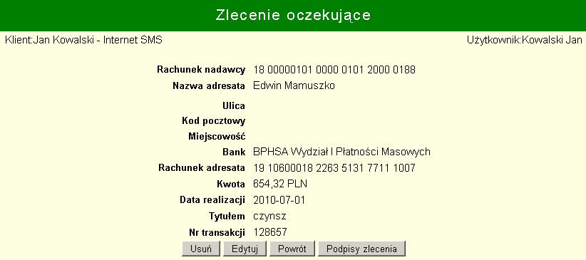 - - podsumowanie wartości wszystkich zleceń wyświetlonych w tabeli. - - podsumowanie liczby i wartości tych zleceń z tabeli, które zostały zaznaczone. - - ponowne wczytanie tabeli zleceń oczekujących.