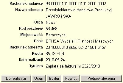 Pierwsza kolumna tabeli zawiera znacznik, umożliwiający zaznaczenie przelewu do dalszego przetwarzania. 6.1.