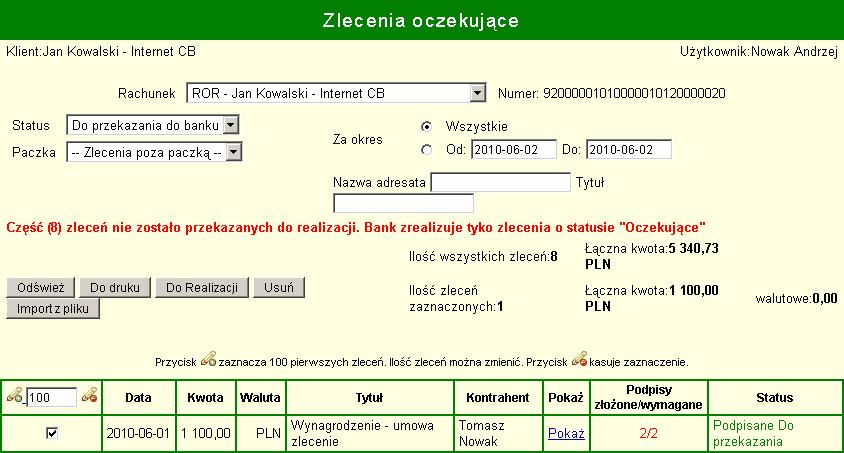 Jeśli liczba przelewów jest duża i ich podpisywanie trwa długo, to znaczącą oszczędność czasu daje korzystanie z mechanizmów importu paczki przelewów z pliku - przygotowywanego w systemie księgowym