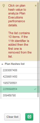 Sql Plan Statistics przedstawia następujące informacje: Date data wykonania zapytania Hash Value identyfikator zapytania (jeżeli wybrana opcja Group by Query) Elapsed time (sec) sumaryczny czas w