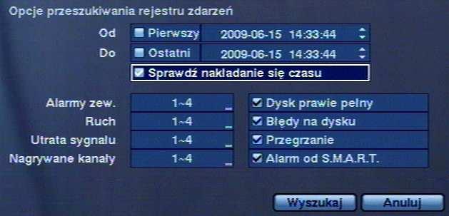 Wszystkie zdarzenia w systemie są zapisywane w rejestrze urządzenia. Wybór danego zdarzenia oraz naciśnięcie przycisku spowoduje wyświetlenie pierwszego zarejestrowanego obrazu zdarzenia.