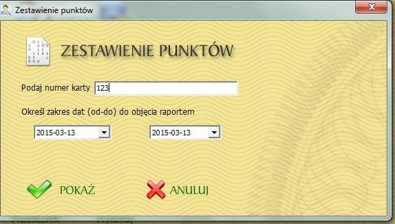 Przycisk Zestawienie punktów pokazuje raport