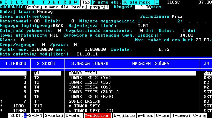 strona 8/13 Parametry gwarancji w rejestrze towarów Aby umożliwić wystawianie gwarancji, należy w rejestrze towarów ustawić odpowiednie dane w polu GWARANCJA, jak również określić w miesiącach czas