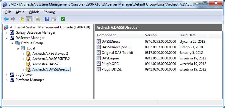 3 Konfiguracja serwera DA DASSIDirect do współpracy ze sterownikami Siemens S7-1200 1. Uruchomić konsole zarządzania zasobami architektury ArchestrA ArchestrA System Management Console 2.