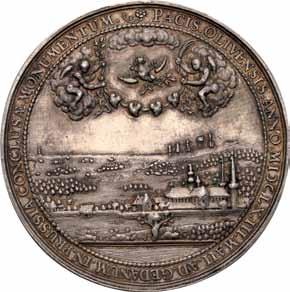 Jan ll Kazimierz 129. Medal na Pokój w Oliwie 1660, Gdańsk Jan Höhn Król Polski 1648-1668 Aw.