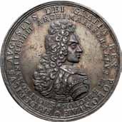 August ll Mocny Król Polski 1697-1706 i 1709-1733 140. Medal koronacyjny Augusta II 1697, srebro Aw.