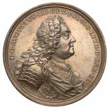 Połysk menniczy. Kamiński 1346 (R); Merseburger 1756 163. Medal koronacyjny 1734, srebro CENA: 1 200 zł Aw.: Popiersie króla w prawo.