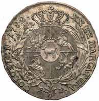 Po bokach inicjały E-B W otoku: XX EX MARCA PURA COLONIEN 1782 śr. 34,0 mm; w. 14,03 g Ag stan 1- Rzadka moneta w takim stanie zachowania.