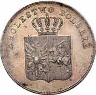 Powstanie Listopadowe 221. 5 złotych 1831, Warszawa Aw.: Pod koroną dwupolowa tarcza z Orłem i Pogonią. U góry napis: KROLESTWO POLSKIE Rw.