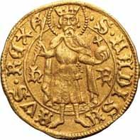 Władysław Warneńczyk 18. Goldgulden bez daty (1441), Hermannstadt Król Polski i Węgier 1440-1444 Aw.: Czteropolowa tarcza herbowa.