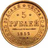 6,52 g Au stan 2 Pięknie zachowane lustro mennicze. Bitkin 35 310. 5 rubli 1854, Petersburg CENA: 2 500 zł Aw.