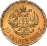 Rosja, Mikołaj ll Car Rosji 1894-1917 334. 10 rubli 1911, Petersburg NGC MS64 Aw.: Głowa cara w lewo, legenda otokowa. Rw.: Dwugłowy orzeł rosyjski.