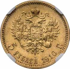 Rosja, Mikołaj ll Car Rosji 1894-1917 339. 5 rubli 1910, Petersburg NGC MS65 Aw.: Głowa cara w lewo, legenda otokowa. Rw.: Dwugłowy orzeł rosyjski. U dołu nominał i data 1910 śr.