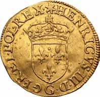 Henryk Walezy 26. Ecu d'or 1578 G, Poitiers Król Polski 1574-1575-1589 Aw.: Pod koroną tarcza herbowa Francji trzy lilie.
