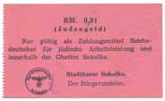 91 marki skala 1:2 wymiary: 90 x 53 mm stan 1/1- Bon płatniczy którym prawidłowy Reichdeutscher Niemiec wynagradzał pracę niewolniczą w getcie w Sokółce - UNIKAT.