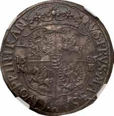 Stefan Batory Król Polski 1576-1586 36. Talar 1585, Nagybanya NGC MS62+ (MAX) najwyższa nota gradingowa na świecie Aw.: Półpostać króla w prawo, w koronie i zbroi z berłem opartym o ramię.