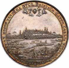 : Panorama miasta Breisach, data 1639 W otoku: BRISIACO CAPTO COELIS VICTORIA VENIT BERNHARDO TVLIT EXHOSTE TROPHÆ DV CI śr. 59,3 mm; w.