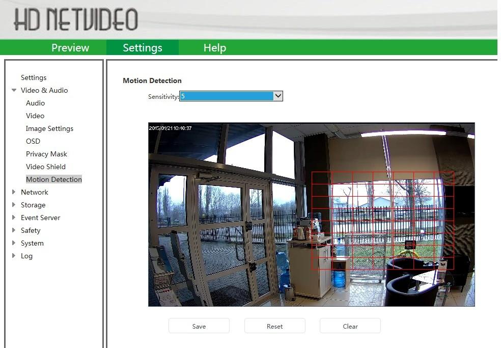 Po zalogowaniu się do kamery przez przeglądarkę internetową w Menu Settings wybieramy zakładkę Video&Audio następnie Motion Detection.