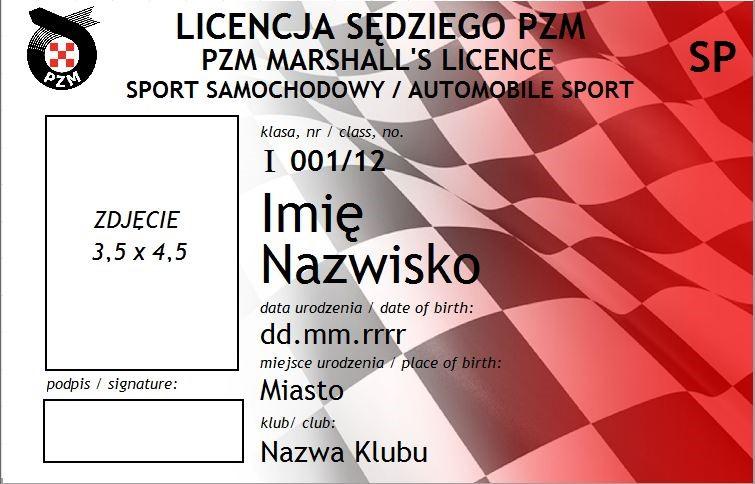Zał. 1 Awers: Wzór Licencji Sędziowskiej PZM Rewers: Przedstawiony wzór wykonany jest w