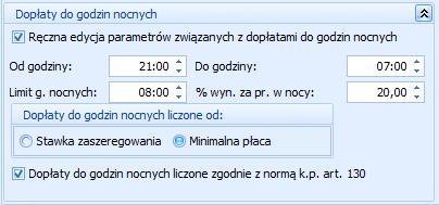 Z opóźnieniem opcja możliwa do ewentualnego użycia tylko, gdy nie ma włączonego podziału dopłat na nadgodziny dobowe i średniotygodniowe - oznacza przesunięcie wypłat dopłat do nadgodzin względem