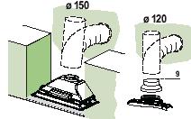 Na wylot powietrza z korpusu okapu załoŝyć kołnierz redukcyjny 9. Kołnierz łączny z otworem w górnej płycie szafki za pomocą sztywnej lub elastycznej rury o średnicy 120.