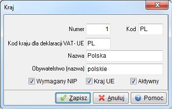 Jeśli dany kraj należy do wspólnoty krajów Unii Europejskiej, to należy zaznaczyć opcję Kraj UE. 1.10 Słowniki HM i inne moduły Słowniki HM i inne moduły dostępne są w opcji menu głównego Słowniki.