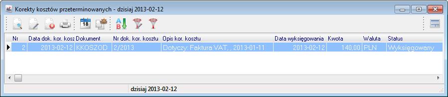 6. Gdy dokument znajduje się w spisie, należy go wyksięgować, za pomocą opcji Dodaj dokument korekty kosztów/vat dostępnej w menu podręcznym Wyksięgowanie, Ponowne zaksięgowanie.