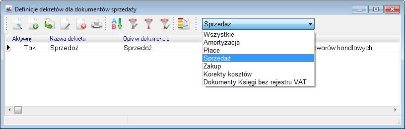 2.4 Definicje dekretów Wszystkie dokumenty powstałe w systemie (dokumenty magazynowe, kasowe, listy płac itd.