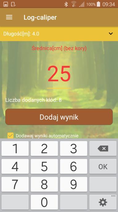 4.3 Pomiary Wyniki pomiarów mogą być przesyłane przez moduł Bluetooth ze średnicomierza elektronicznego lub wpisywane z klawiatury smartfona.