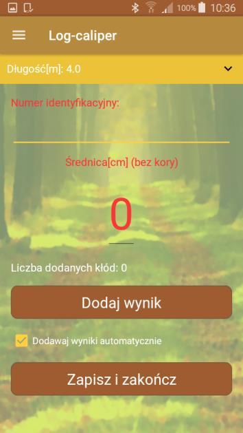 4.3.2 Metoda posztuczna Przy pomiarze metodą posztuczną numer każdej kolejnej kłody należy wprowadzić przed dokonaniem pomiaru średnicy.