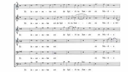 Kwestia rozumienia tekstu liturgicznego w twórczości Giovanniego 161 takt 153 154 155 156 157 C Con- fi- te- -or - u- num ba- -pti- - -sma A Con-fi-te- -or - u- num ba- - -pti- sma T I Con- fi- te-