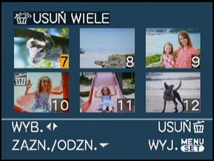 Po ponownym naciśnięciu przycisku 4 ustawienie jest anulowane. Jeżeli wybrane zdjęcie jest zabezpieczone i nie można go usunąć, ikona [ ] miga na czerwono.