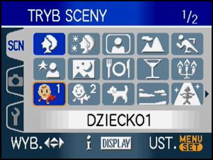 Robienie zdjęć odpowiednich do danego otoczenia (Tryb scen) Po wybraniu trybu scen odpowiedniego do obiektu i warunków, aparat ustawia optymalną ekspozycję i odcień w celu uzyskania żądanego zdjęcia.
