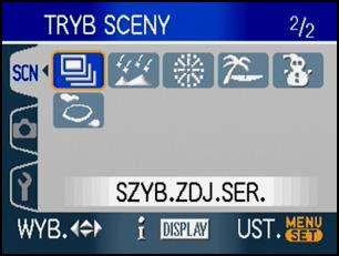 2 Za pomocą przycisków 3/4/2/1 wybierz tryb scen. A Naciśnij przycisk 4 w położeniu A, aby wyświetlić kolejny ekran menu.