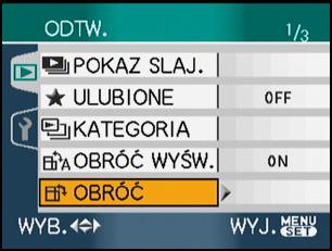 Korzystanie z menu trybu [ODTW.] Tryb odtwarzania oferuje różne funkcje umożliwiające obracanie zdjęć, ustawianie zabezpieczenia itp. 1 Naciśnij przycisk [/SET].