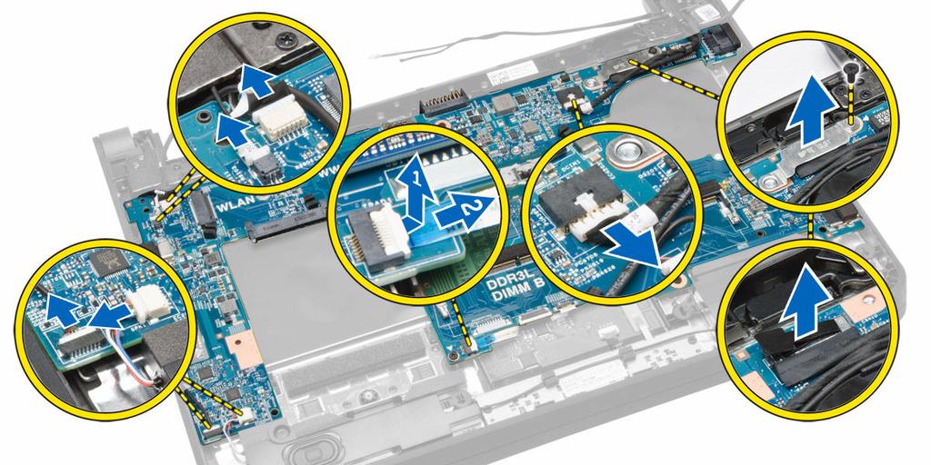 Wymontowywanie płyty systemowej 1. Wykonaj procedury przedstawione w sekcji Przed przystąpieniem do serwisowania komputera. 2. Wymontuj następujące elementy: a. karta SD b. akumulator c. karta SIM d.