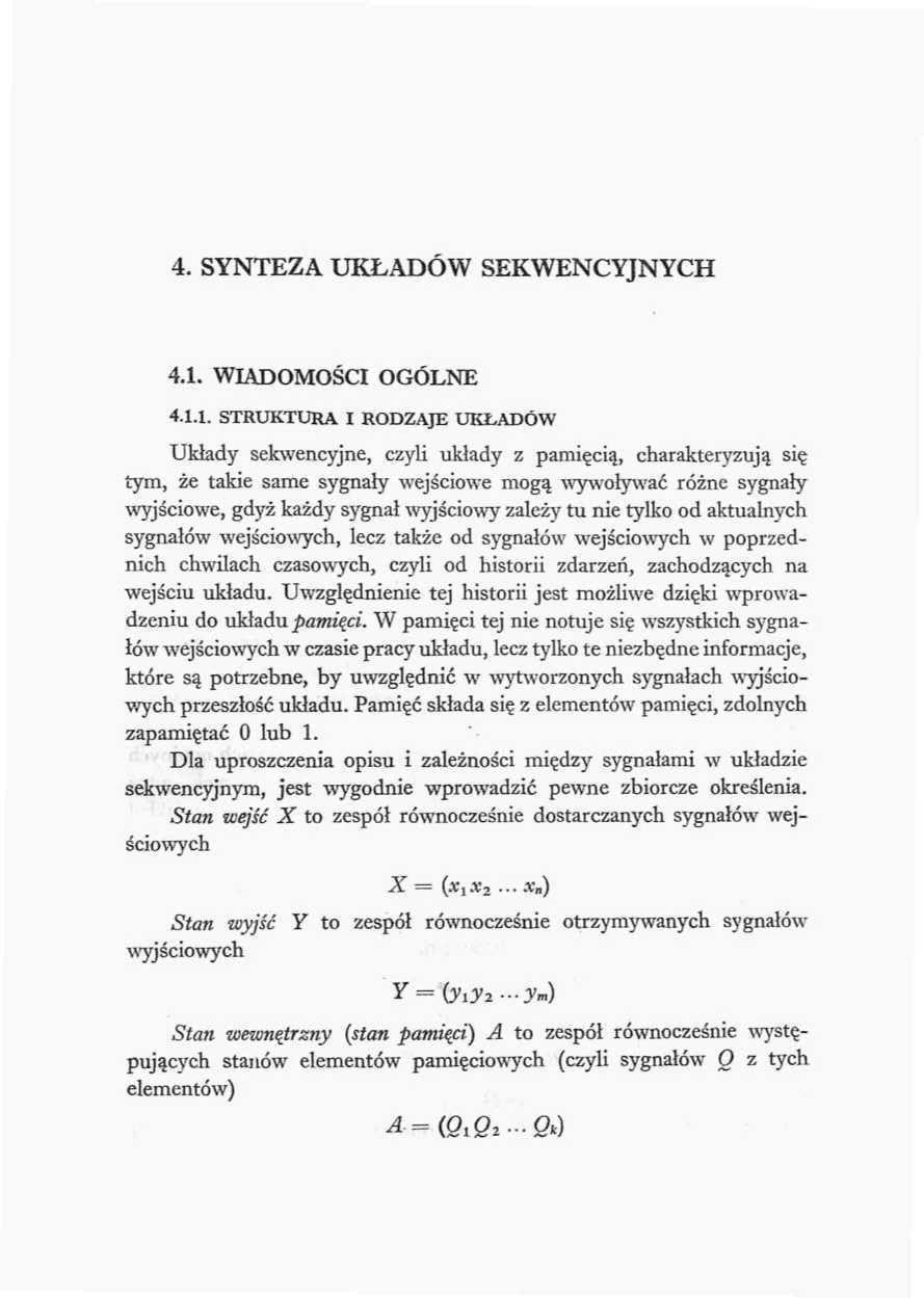 4. SYNTEZA UKŁADÓW SEKWENCYJNYCH 4.. WIADOMOŚCI OGÓLNE 4.