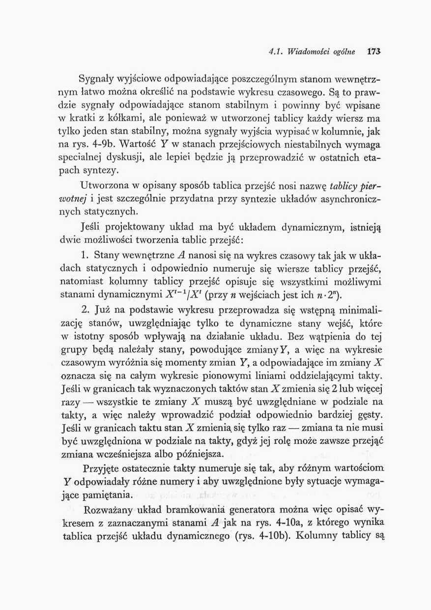 4.. Wiadomoici ogólne 75 Sygnały wyjściowe odpowiadające poszczególnym stanom wewnętrznym łatwo można określić na podstawie wykresu czasowego.