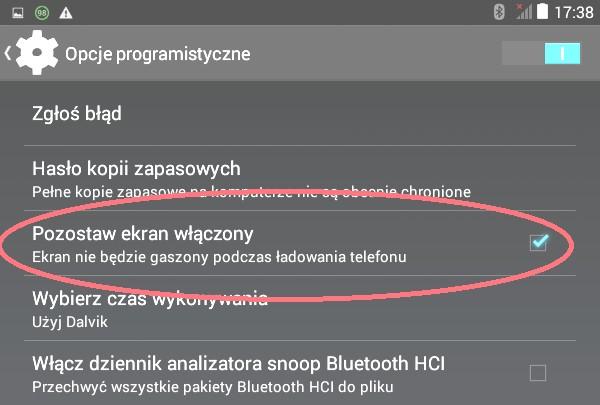 Teraz należy jeszcze ustawić telefon aby przy ładowaniu był zawsze