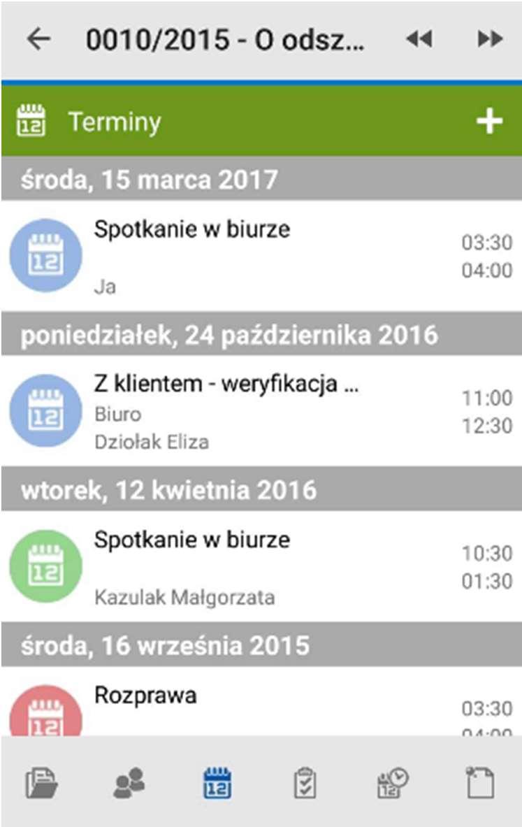 4.1.3 Terminy sprawy Przycisk służy do przeglądania terminów w sprawie.